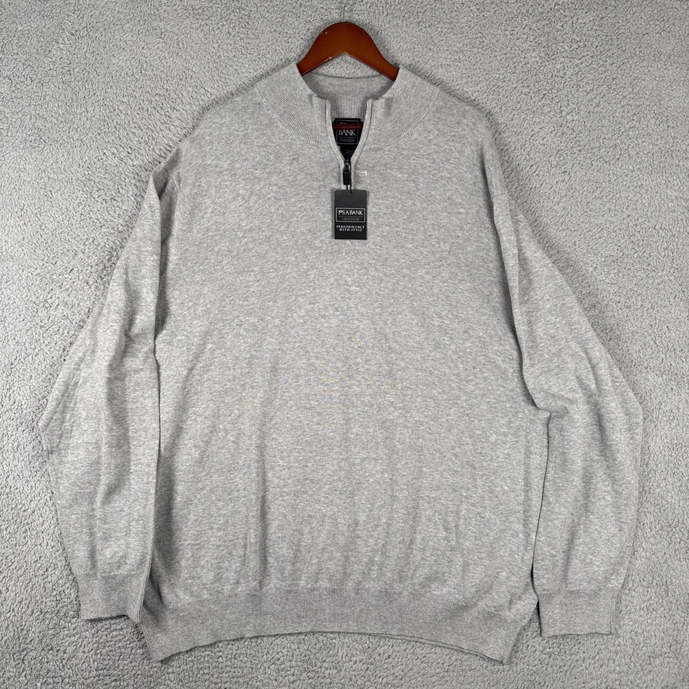 Jos A Bank Sweater Mens 3XL Gray Traveler 1/4 Zip Mockneck Pima Cotton NEW NWT